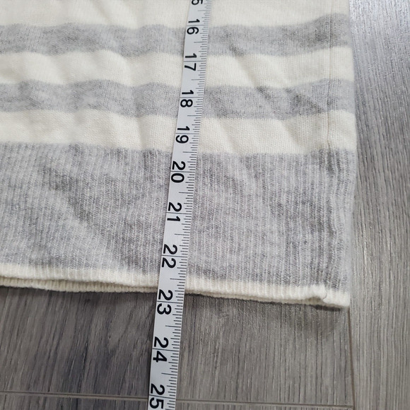Magaschoni Sweater Women Large Cream Gray Stripe Cashmere Wool Classic Preppy - Picture 6 of 7